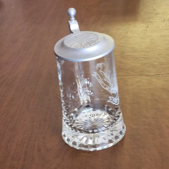 Glass Beer Stein Salem Ship Grand Turk 1786 ALWE W Germany Tankard Pewter Lid - Picture 4 of 14